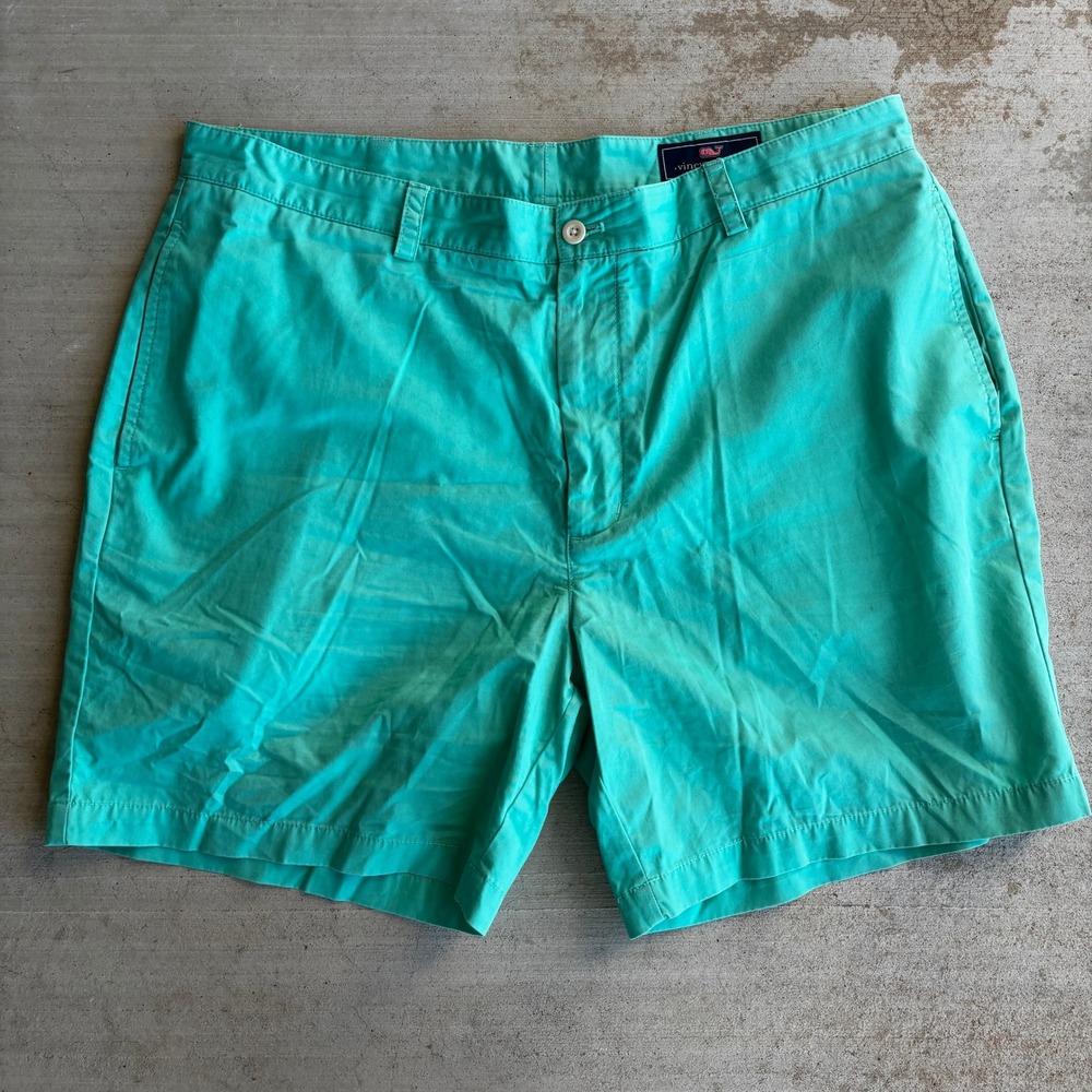 Vineyard Vines Mens 38 Breaker Shorts Turquoise Green Cotton Twill Flat Front